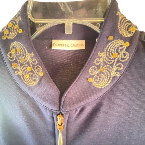 Drapers & Damons navy blue and gold sequined detailing‎ zip down jacket soft - Picture 4 of 9